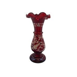 Vintage Venetian Glass Hand Blown Ruby Red Stained Vase